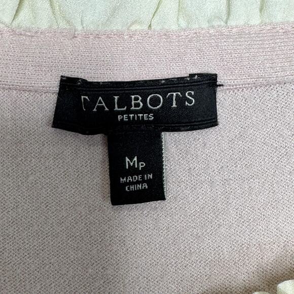 Talbots Petites Sweater Womens Medium Petite Pink Ruffle Henley Romantic Cottage - Picture 3 of 8